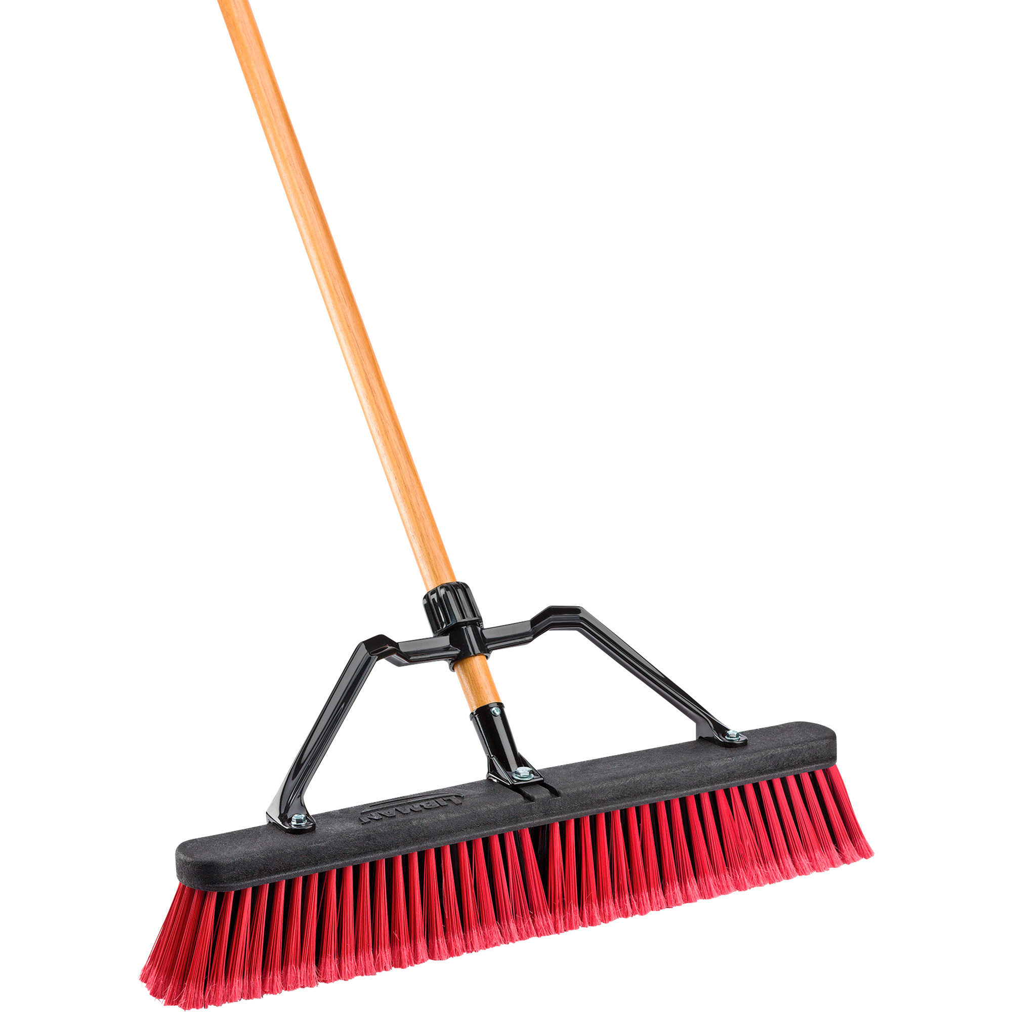 Libman 24in. Multi-Surface Industrial Push Broom with Brace , 4-Pack Case, 60in.L Handle, Model# 1292G